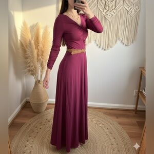 Vintage 1980s C&A Golden Gate Small Burgundy Long Sleeve Maxi Dress - Worn Once!